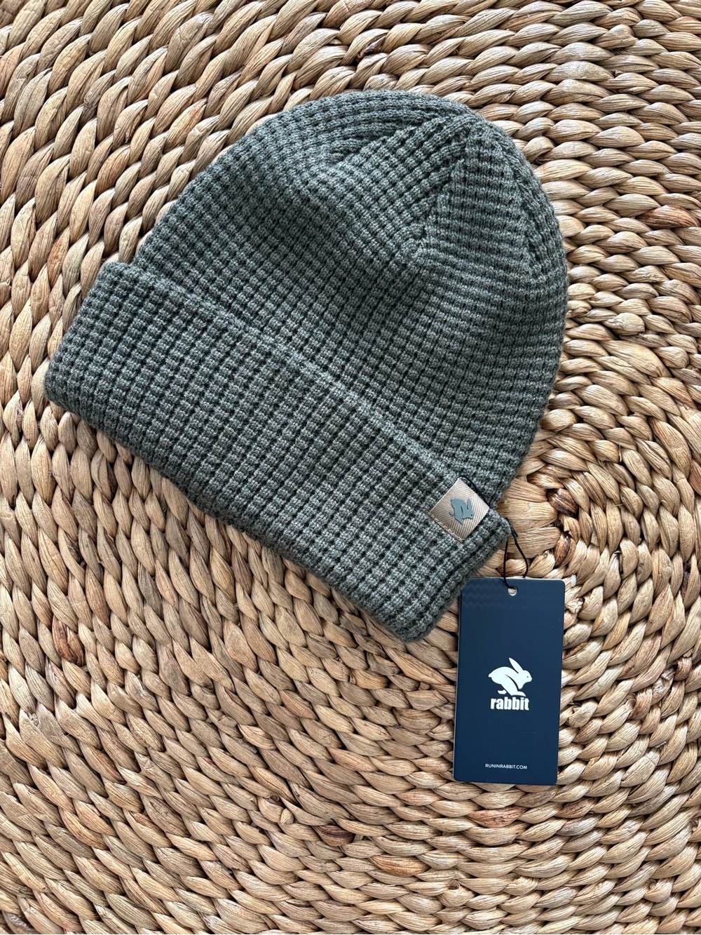 Rabbit Brand Olive Green Waffle Knit Beanie
